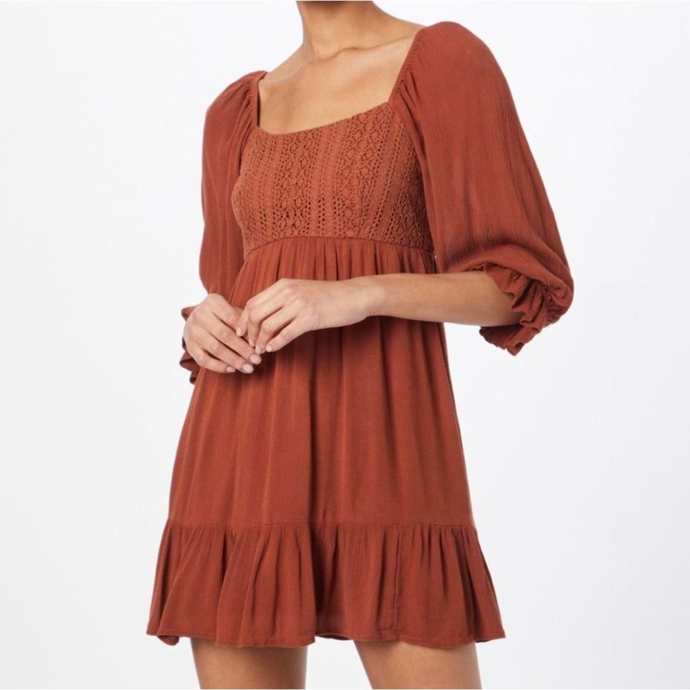 Hollister Rust Brown Crochet-Detail Boho Dress